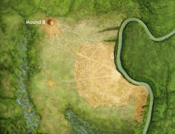 Mound B was the first mound built at the site, predating even the earthen ridges. Image credit: Herb Roe